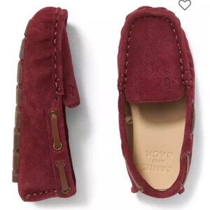 Janie and Jack Burgundy Suede Driving Loafers Moc Toe Slip On Shoes JJ Logo